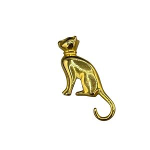 Vintage Gold Tone Cat Brooch | Figural Sitting Cat Pin